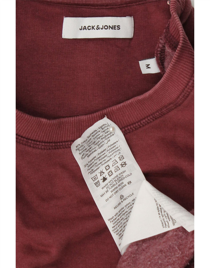 JACK & JONES Mens Graphic Sweatshirt Jumper Medium Burgundy Cotton
