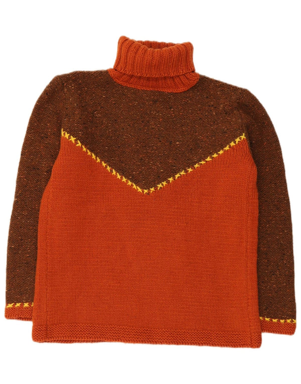 Vintage Womens Roll Neck Jumper Sweater UK 12 Medium Orange Colourblock