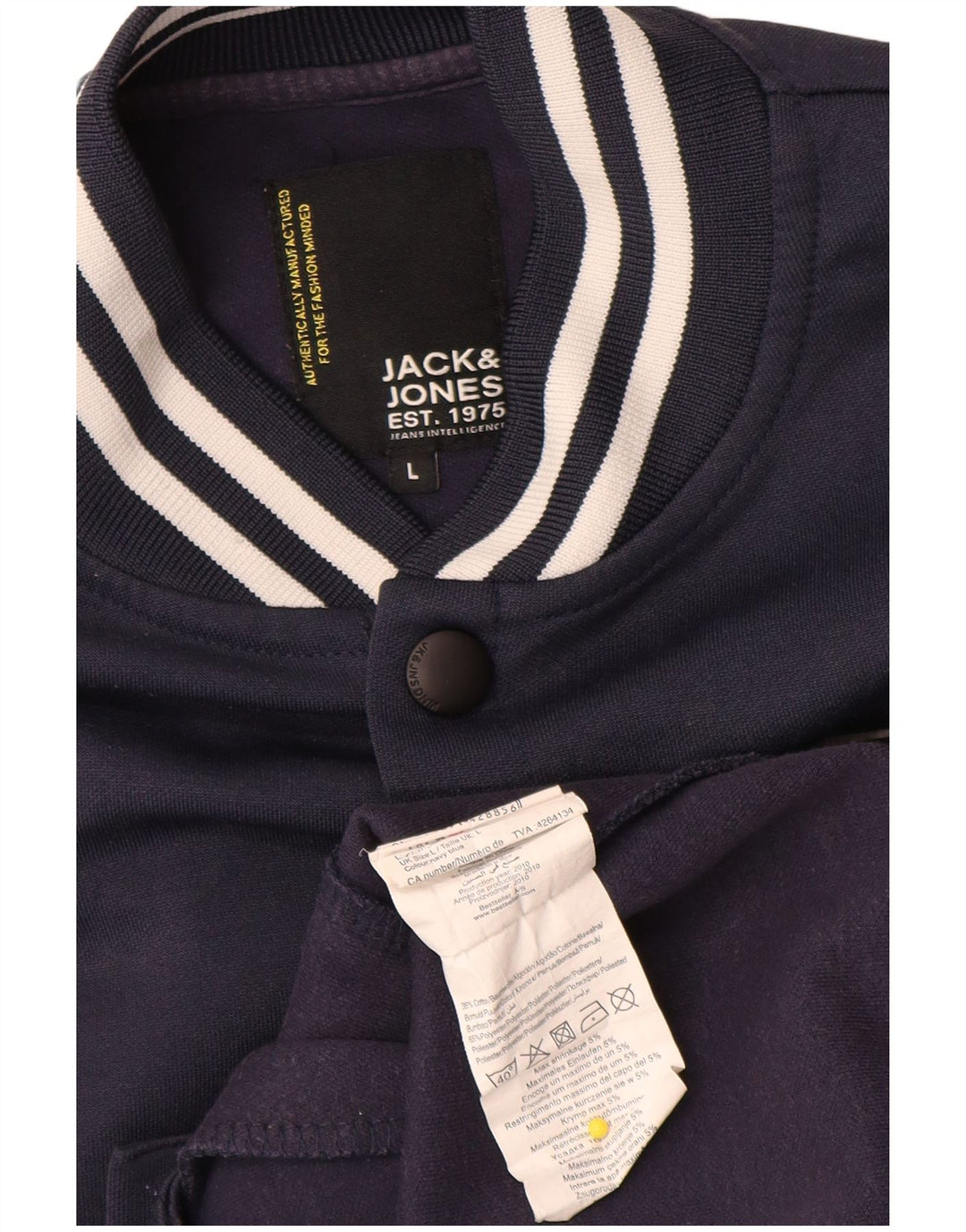 Jack & Jones Mens Graphic Varsity Jacket UK 40 Large Navy Blue Colourblock