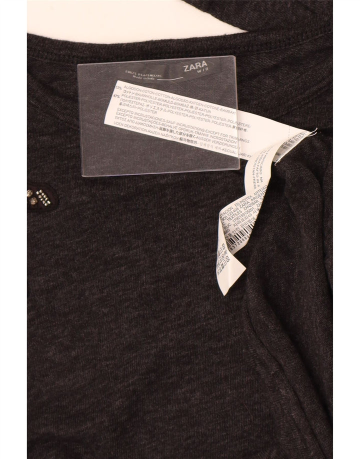 Zara Womens Blouse Top UK 10 Small Grey Cotton