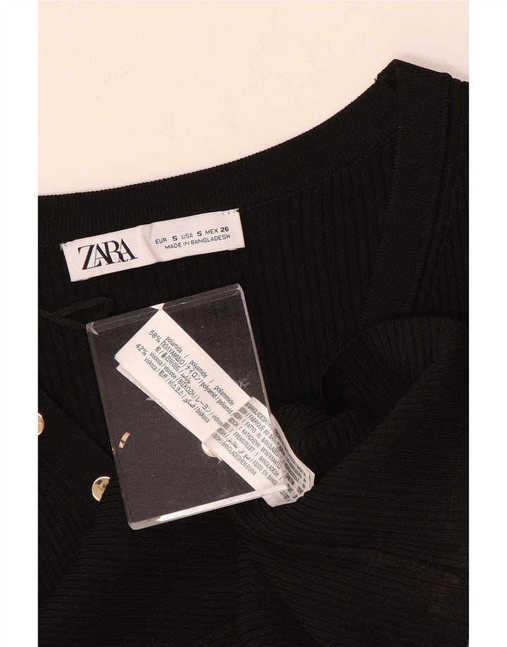 Zara Womens Long Sleeve Cardigan Top UK 8 Small Black Polyamide