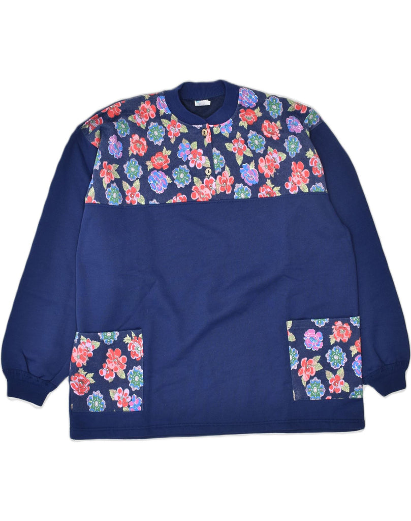 VINTAGE Womens Sweatshirt Jumper UK 18 XL Navy Blue Floral Cotton | Vintage | Thrift | Second-Hand | Used Clothing | Messina Hembry 