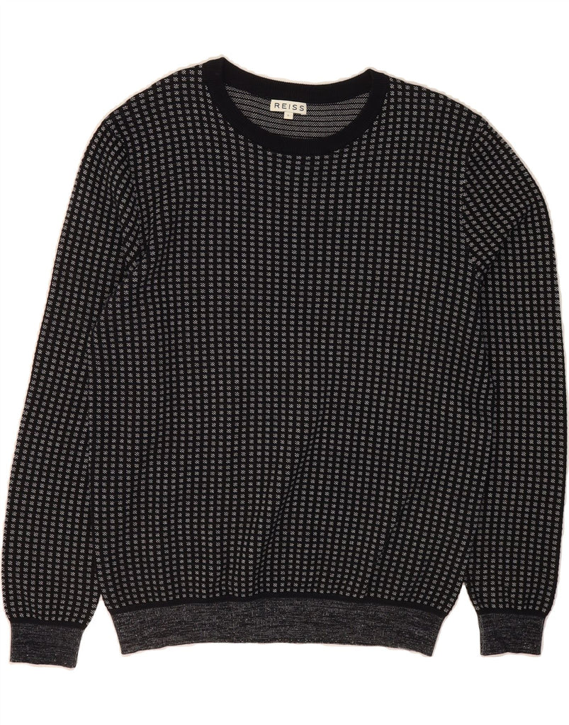 REISS Womens Crew Neck Jumper Sweater Large Black Check Cotton Vintage Reiss and Second-Hand Reiss from Messina Hembry 