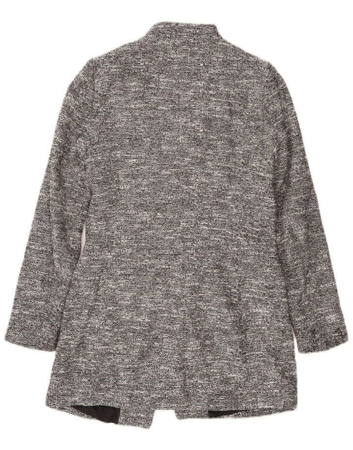 Zara Womens Longline Blazer Jacket UK 12 Medium Grey Flecked Acetate