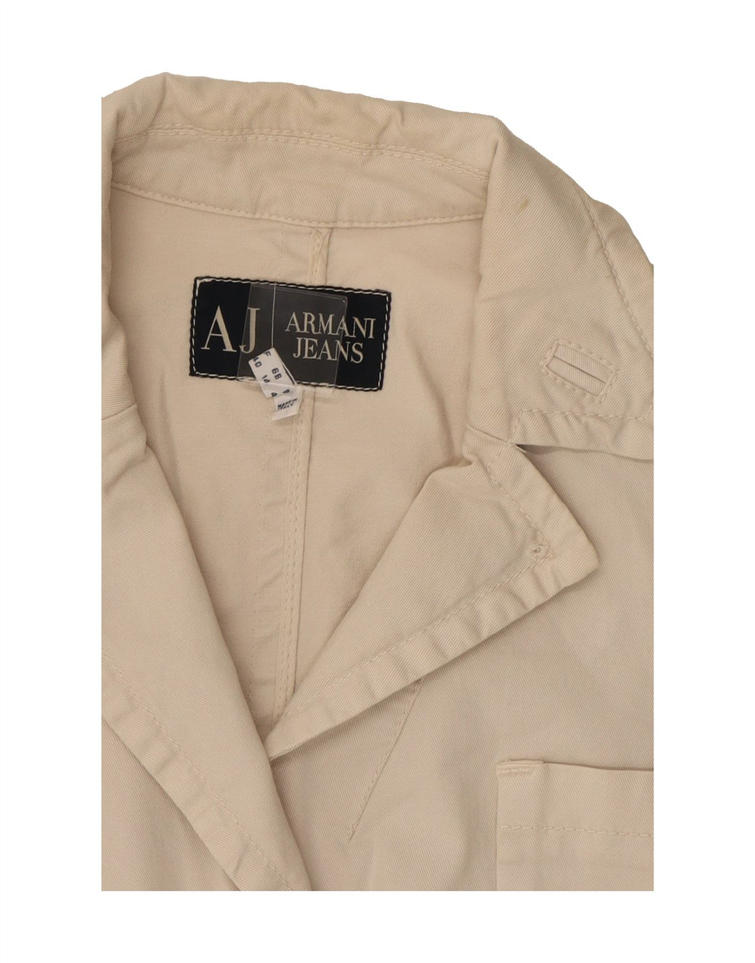 ARMANI JEANS Womens 3 Button Blazer Jacket UK 14 Medium Beige Cotton Vintage Armani Jeans and Second-Hand Armani Jeans from Messina Hembry 