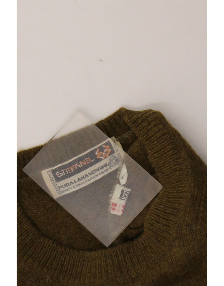 Stefanel Mens Crew Neck Jumper Sweater IT 48 Small Khaki Virgin Wool
