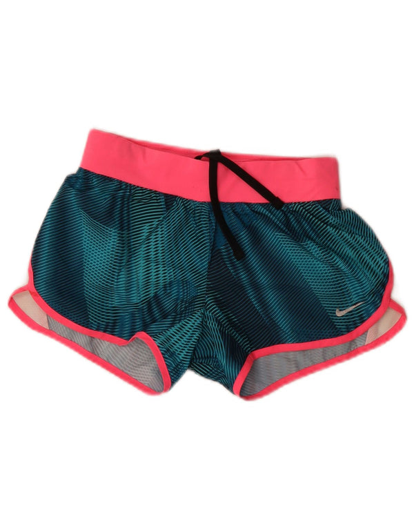 Nike Girls Dri Fit Sport Shorts 11-12 Years Medium Green Colourblock