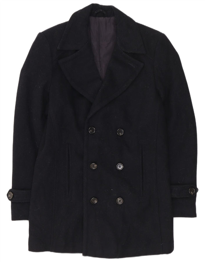 Angelo Litrico Mens Pea Coat UK 36 Small Navy Blue Wool