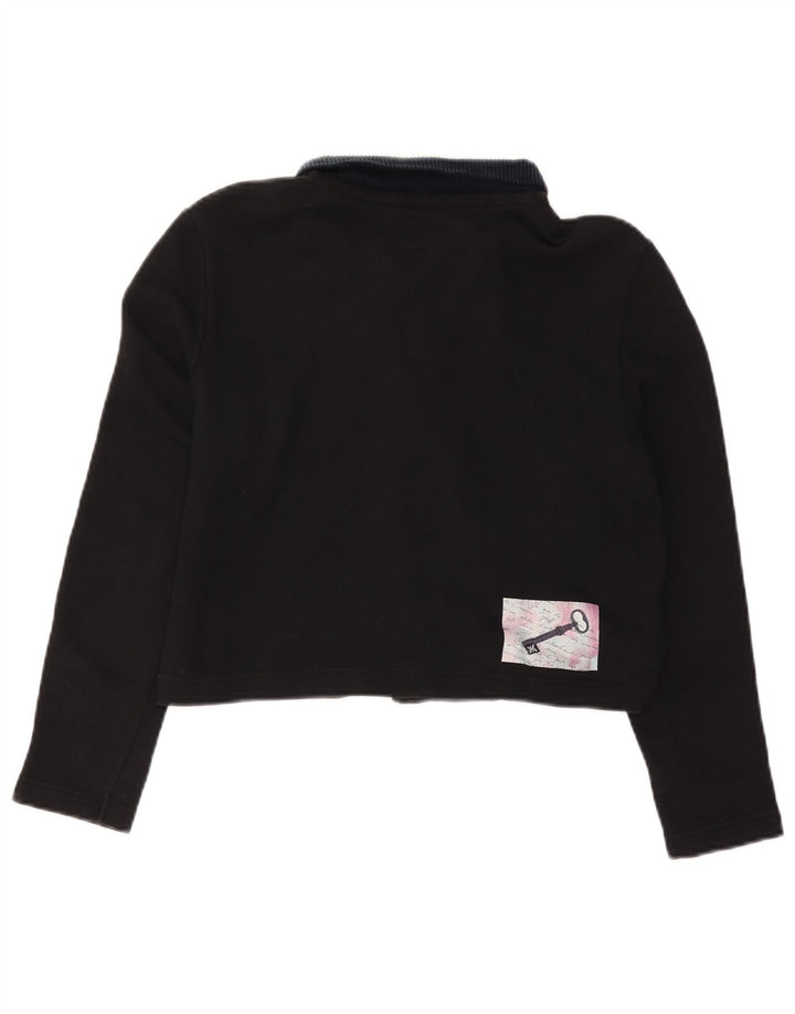 BENETTON Womens Oversized Graphic Crop Polo Shirt UK 10 Small Black