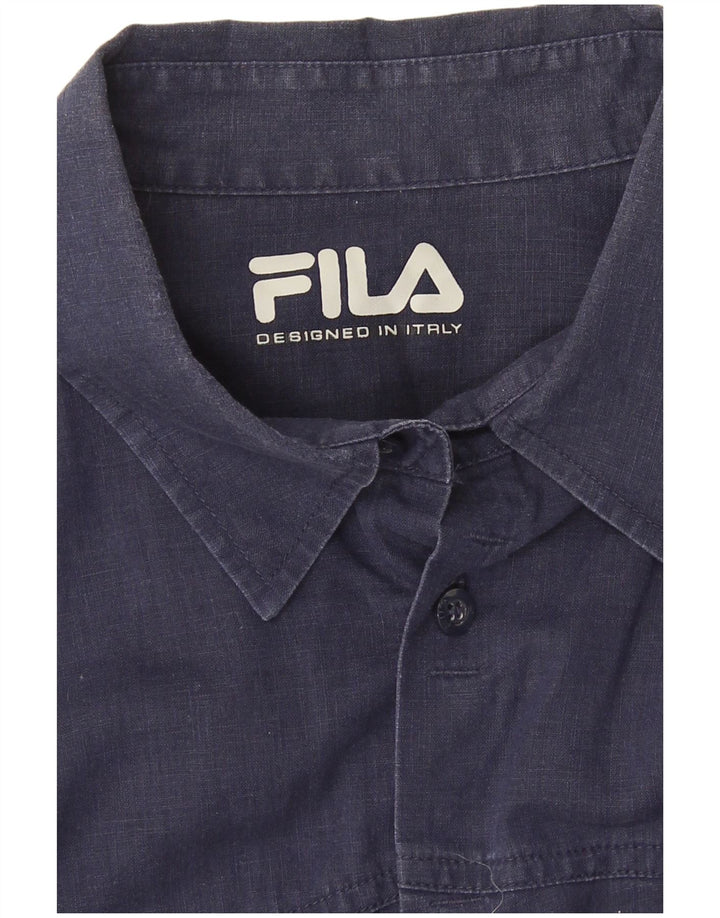 Fila Mens Military Short Sleeve Shirt Medium Navy Blue