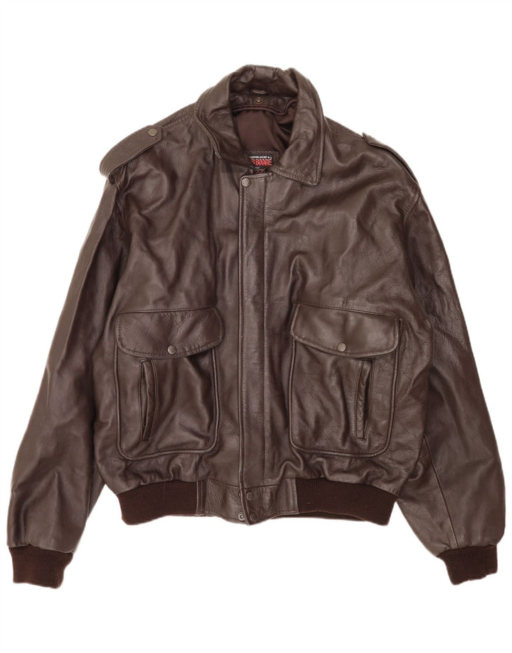 Bomb Boogie Mens Leather Flight Aviator Jacket UK 42 XL Brown