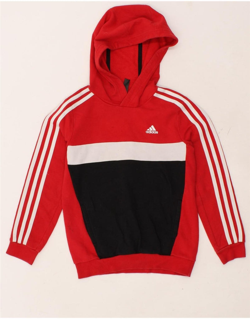 ADIDAS Girls Hoodie Jumper 9-10 Years Red Colourblock Cotton Vintage Adidas and Second-Hand Adidas from Messina Hembry 