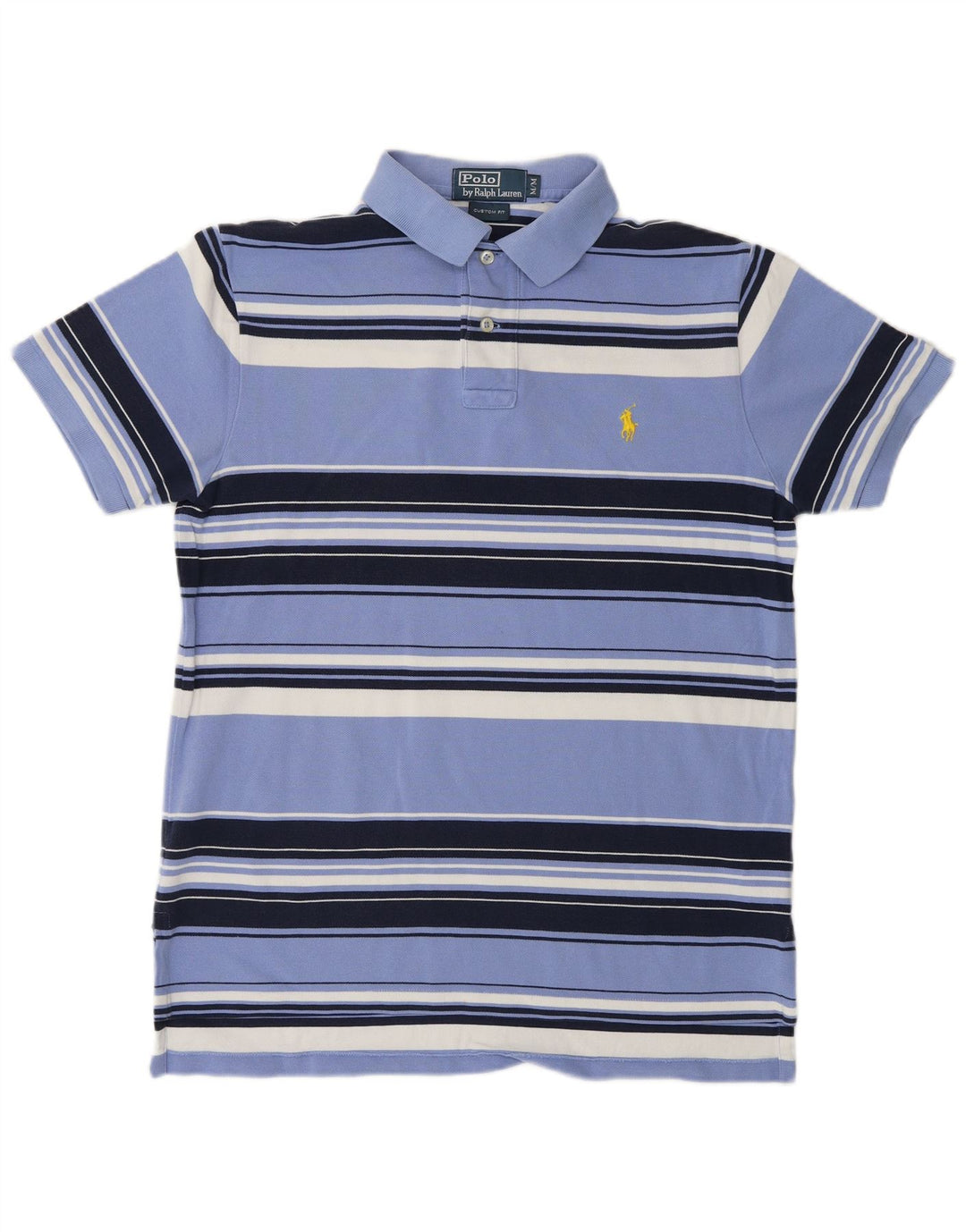 POLO RALPH LAUREN Mens Custom Fit Polo Shirt Medium Blue Striped Cotton