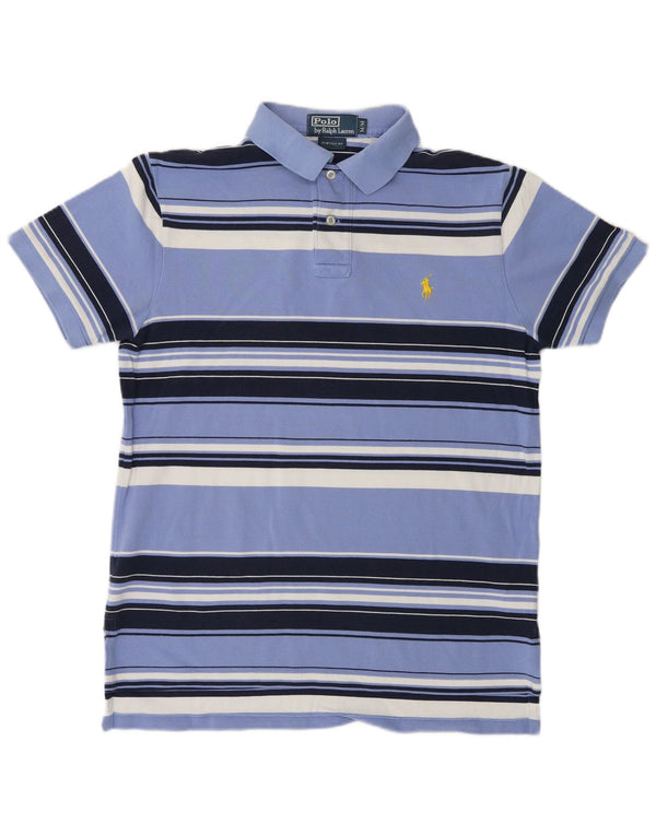 POLO RALPH LAUREN Mens Custom Fit Polo Shirt Medium Blue Striped Cotton