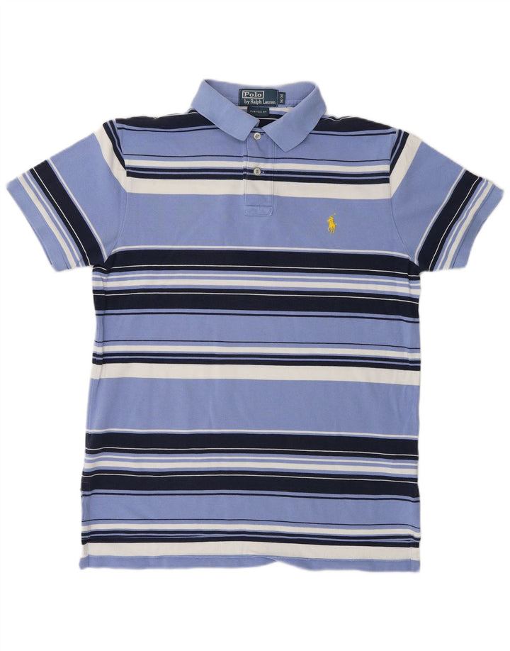 POLO RALPH LAUREN Mens Custom Fit Polo Shirt Medium Blue Striped Cotton