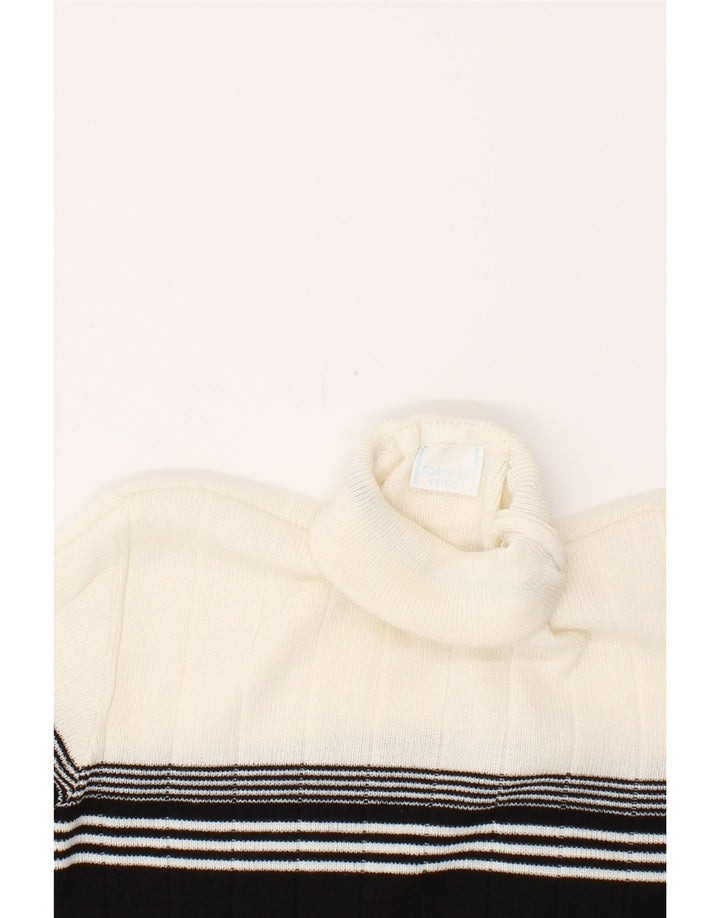 VINTAGE Womens Roll Neck Jumper Sweater UK 14 Medium White Striped Cotton Vintage Vintage and Second-Hand Vintage from Messina Hembry 
