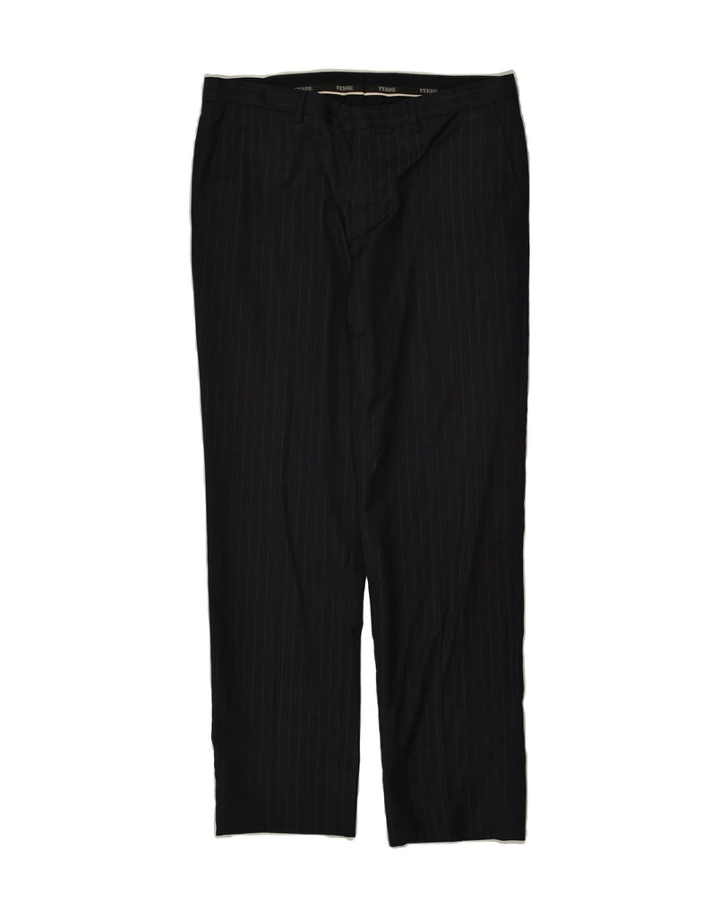 FERRE Mens Slim Suit Trousers IT 52 XL W38 L32  Navy Blue Striped Rayon | Vintage Ferre | Thrift | Second-Hand Ferre | Used Clothing | Messina Hembry 