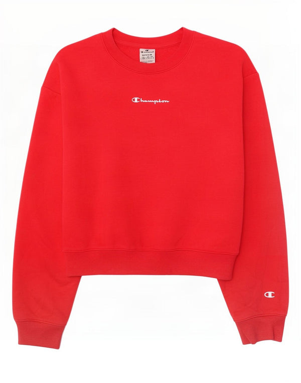 Champion Womens Graphic Crop Sweatshirt Jumper UK 14 Medium Red Cotton