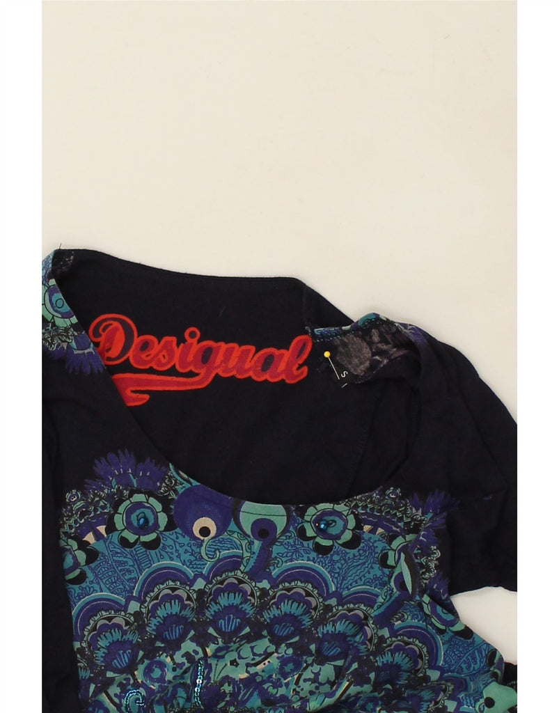 DESIGUAL Womens Tunic Top UK 10 Small Navy Blue Floral | Vintage Desigual | Thrift | Second-Hand Desigual | Used Clothing | Messina Hembry 