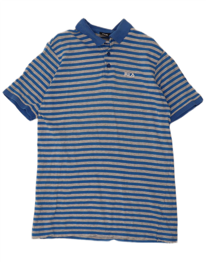 Fila Mens Polo Shirt Large Blue Striped Cotton