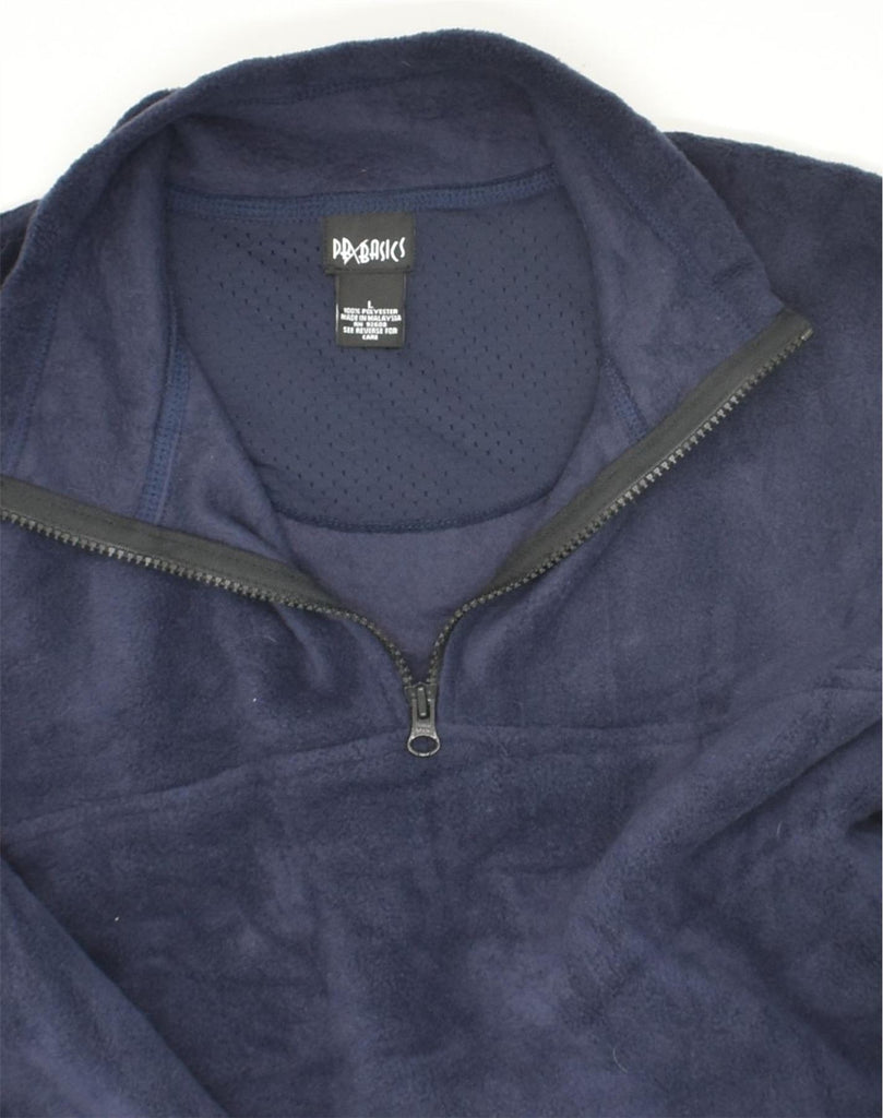 VINTAGE Mens Zip Neck Fleece Jumper Large Navy Blue Polyester | Vintage Vintage | Thrift | Second-Hand Vintage | Used Clothing | Messina Hembry 