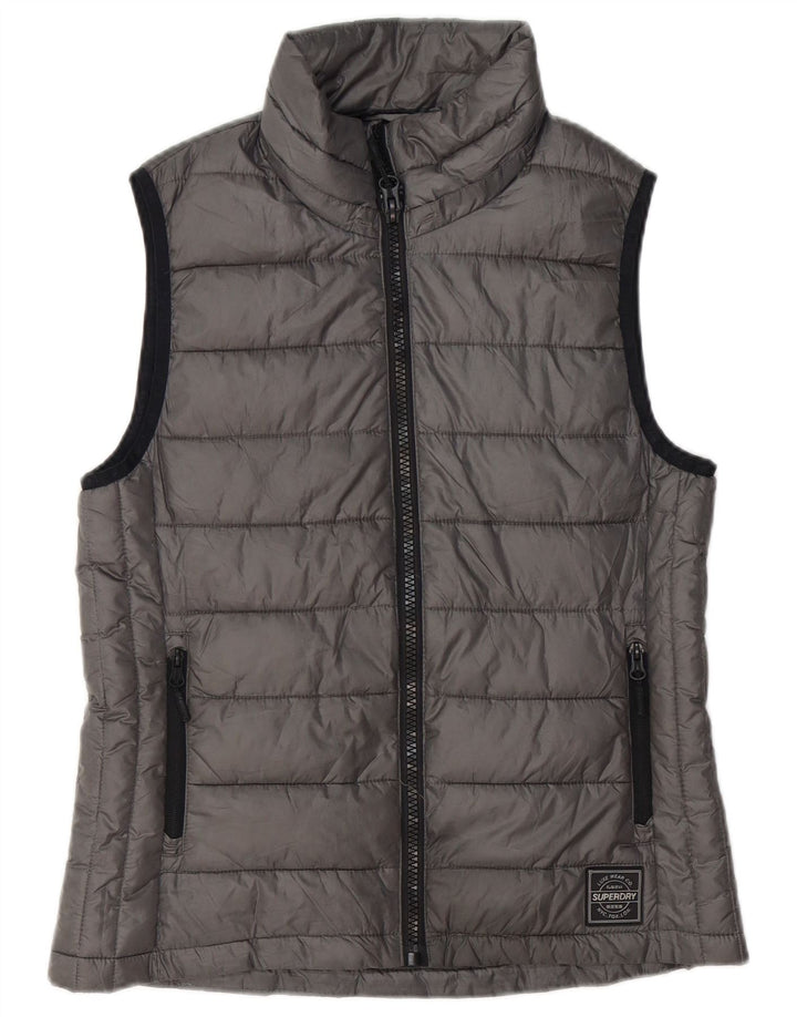 Superdry Womens Sleeveless Padded Gilet UK 14 Medium Grey Polyester