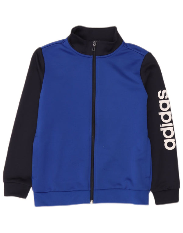 Adidas Boys Graphic Tracksuit Top Jacket 9-10 Years Blue Colourblock