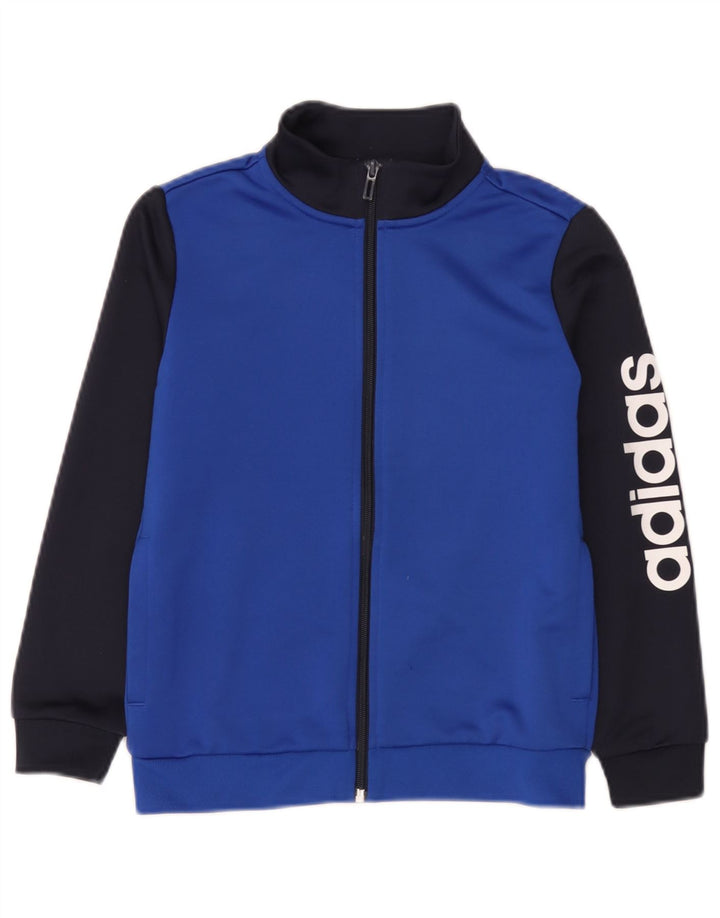 Adidas Boys Graphic Tracksuit Top Jacket 9-10 Years Blue Colourblock