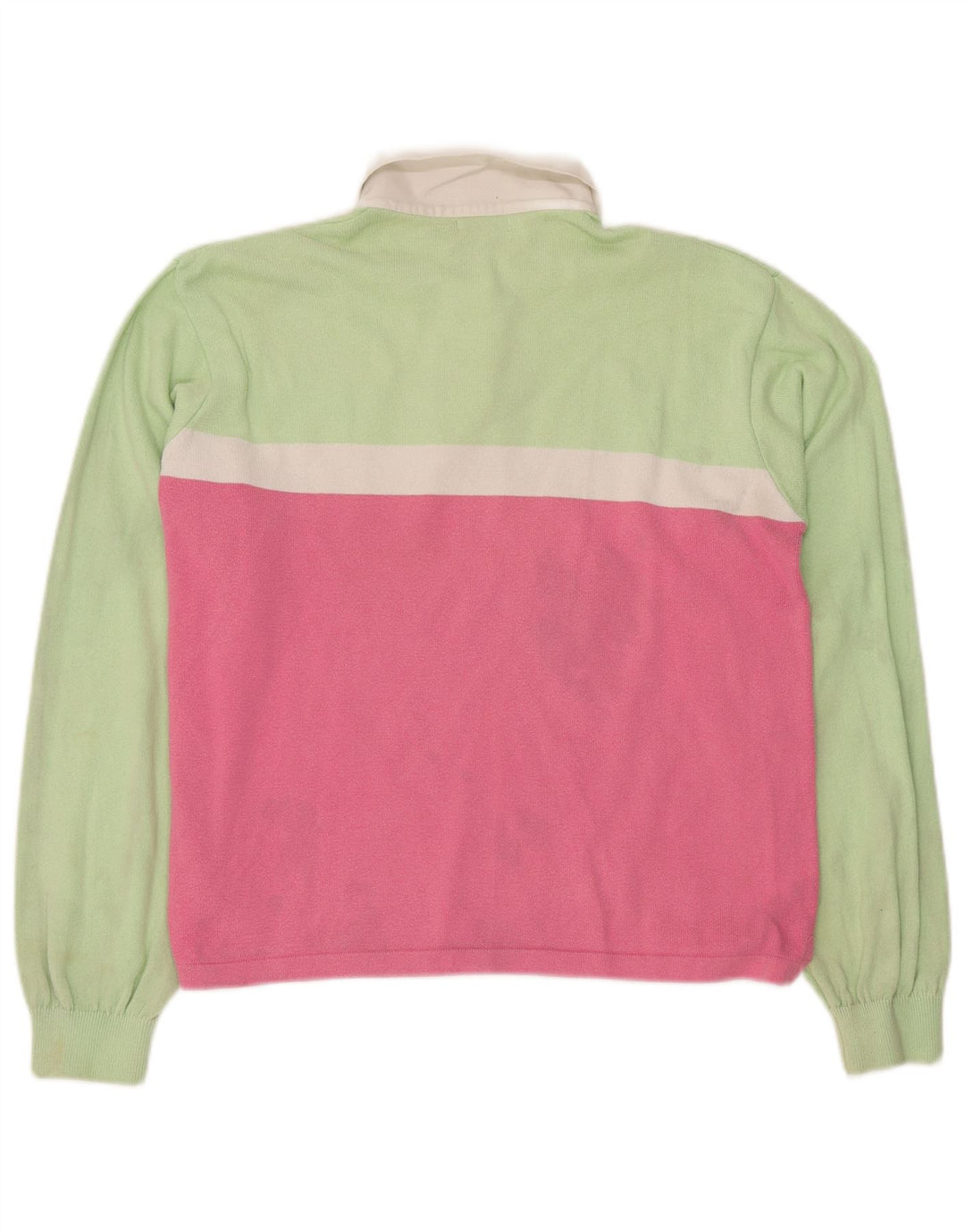 BENETTON Womens Polo Shirt UK 16 Large Green Colourblock Cotton