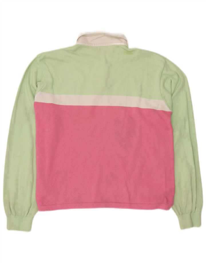 BENETTON Womens Polo Shirt UK 16 Large Green Colourblock Cotton