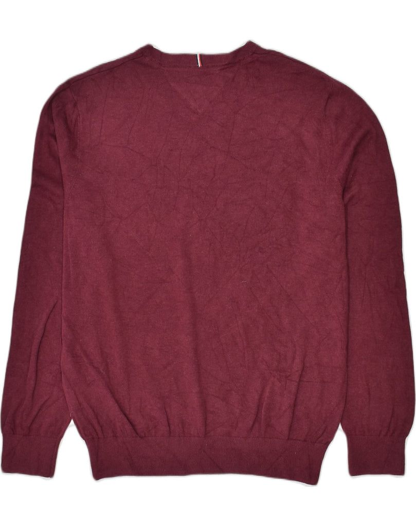 TOMMY HILFIGER Mens V-Neck Jumper Sweater Large Maroon Cotton | Vintage Tommy Hilfiger | Thrift | Second-Hand Tommy Hilfiger | Used Clothing | Messina Hembry 