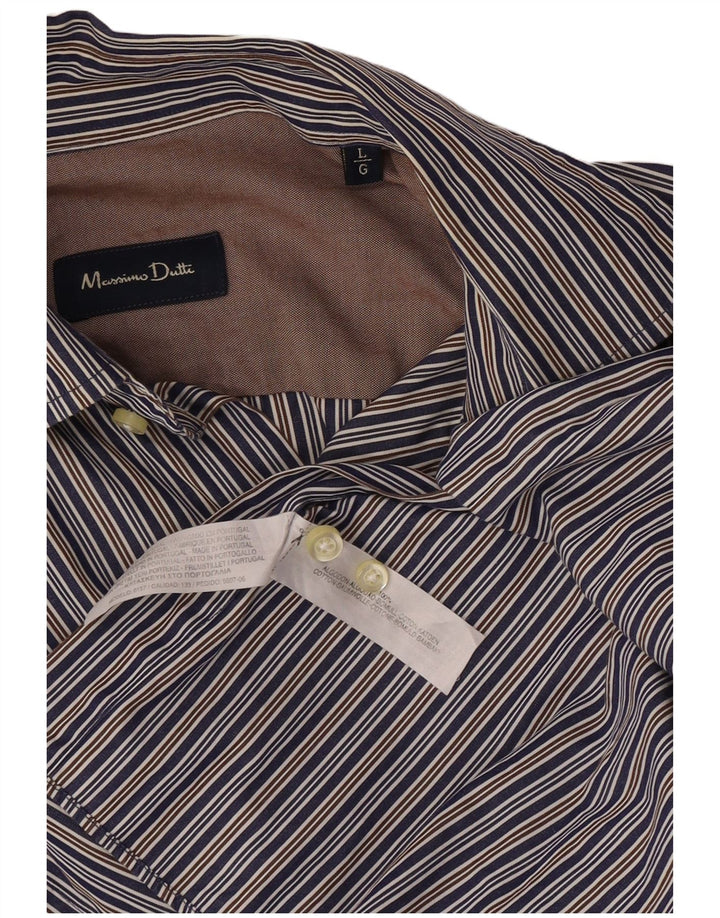 Massimo Dutti Mens Shirt Large Blue Striped Cotton