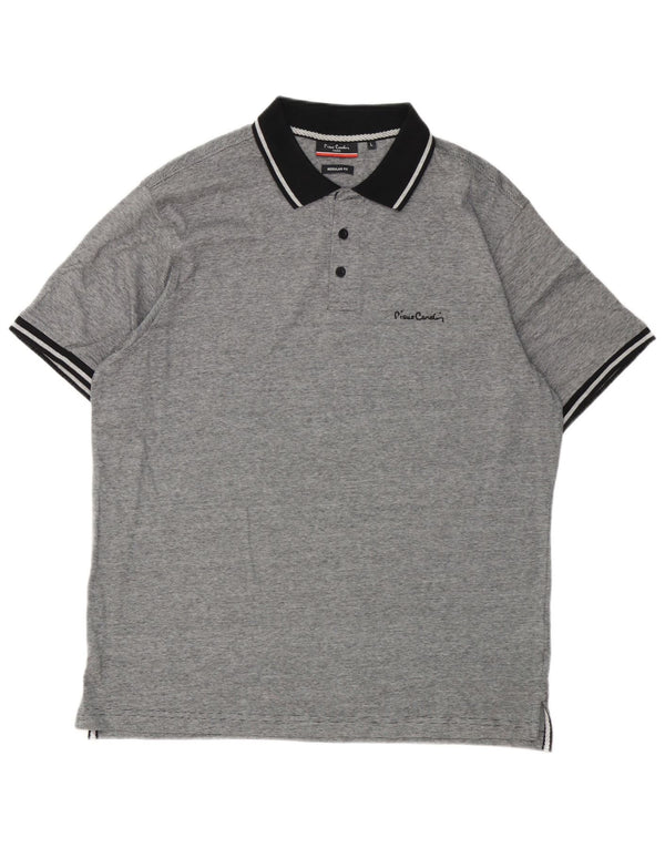 Pierre Cardin Mens Regular Fit Polo Shirt Large Grey Pinstripe Cotton
