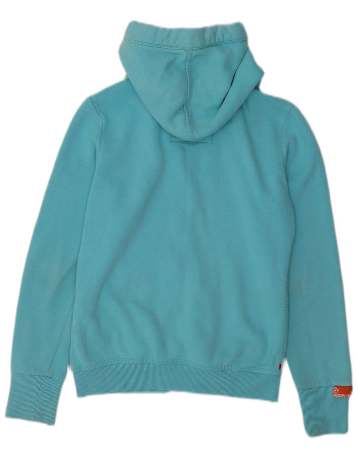 SUPERDRY Womens Zip Hoodie Sweater UK 10 Small Blue Cotton