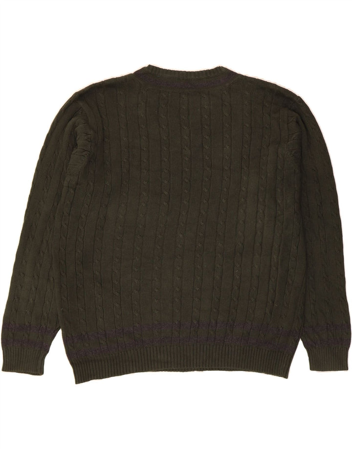 IZOD Mens V-Neck Jumper Sweater Large Green Cotton