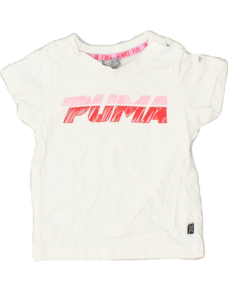 PUMA Baby Girls Graphic T-Shirt Top 6-9 Months White Cotton | Vintage Puma | Thrift | Second-Hand Puma | Used Clothing | Messina Hembry 