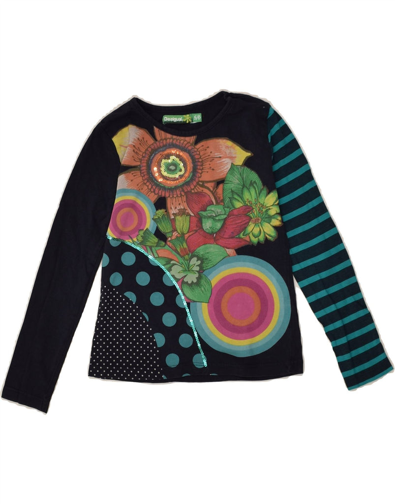 DESIGUAL Girls Graphic Top Long Sleeve 5-6 Years Navy Blue Floral | Vintage Desigual | Thrift | Second-Hand Desigual | Used Clothing | Messina Hembry 