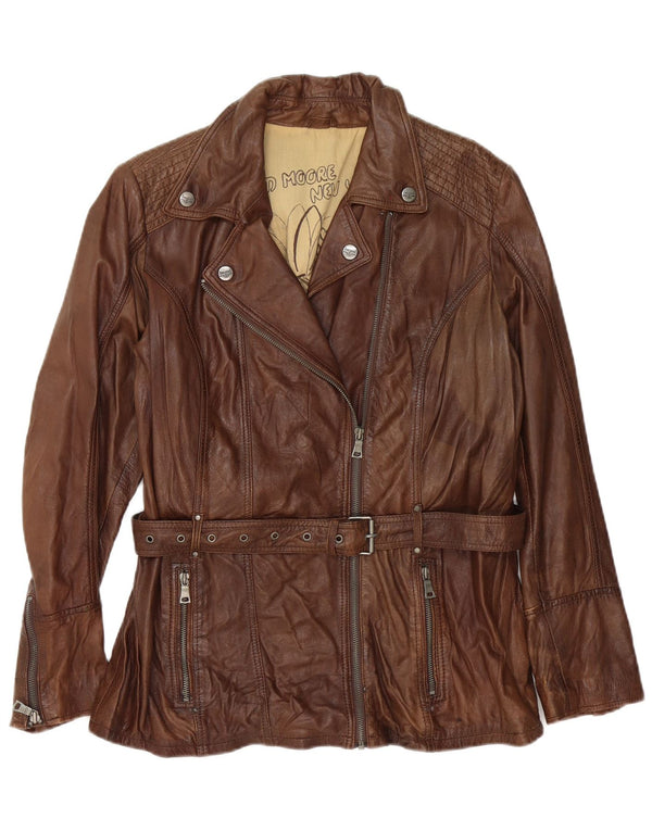 David Moore Womens Leather Biker Jacket UK 16 Large Brown