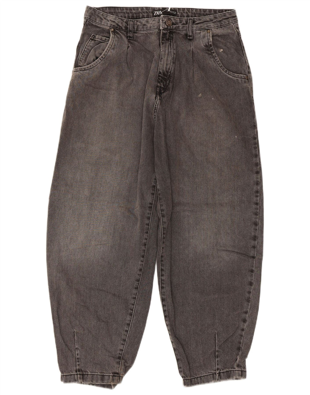 Zara Womens Balloon High Rise Cropped Jeans EU 40 Medium W30 L26 Grey