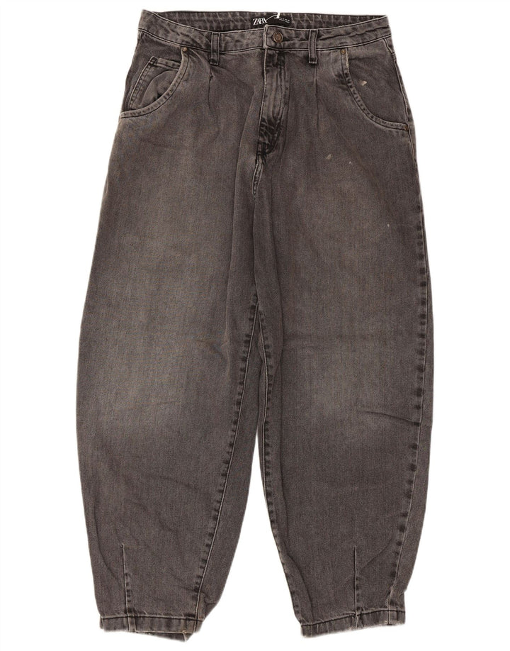 Zara Womens Balloon High Rise Cropped Jeans EU 40 Medium W30 L26 Grey