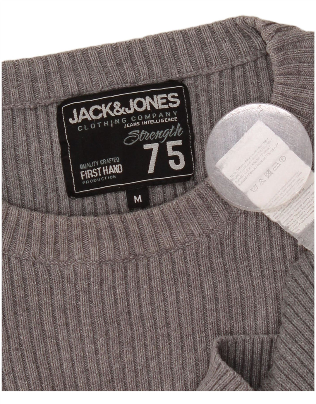 JACK & JONES Mens Graphic Crew Neck Jumper Sweater Medium Grey Cotton