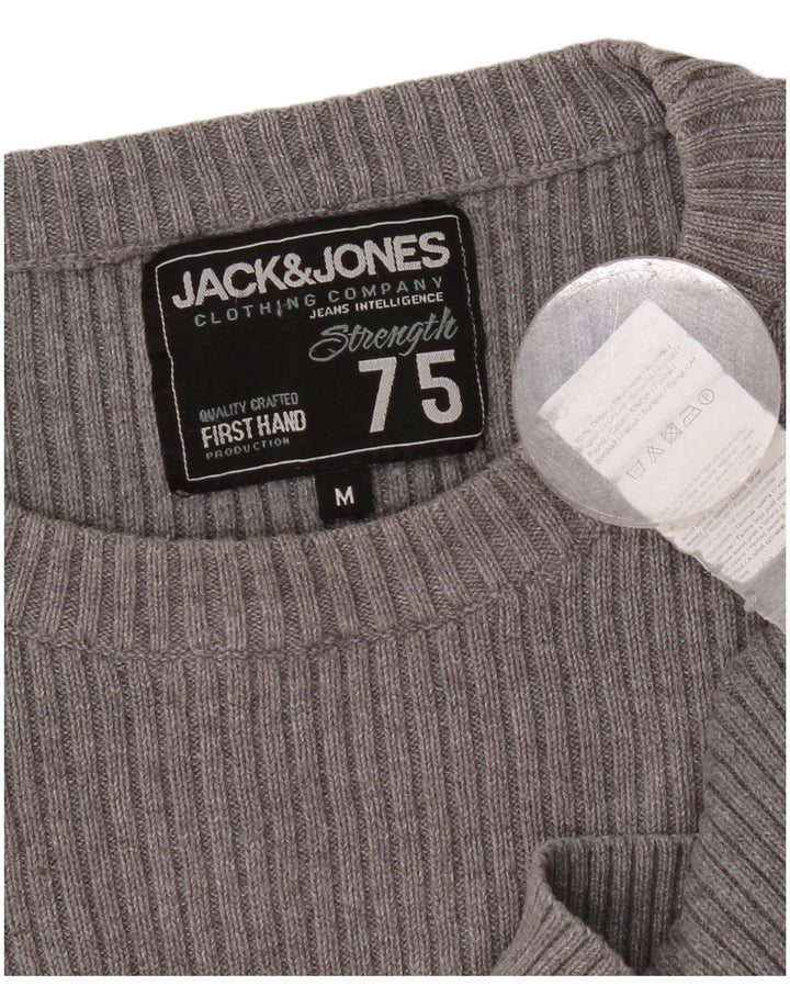 JACK & JONES Mens Graphic Crew Neck Jumper Sweater Medium Grey Cotton
