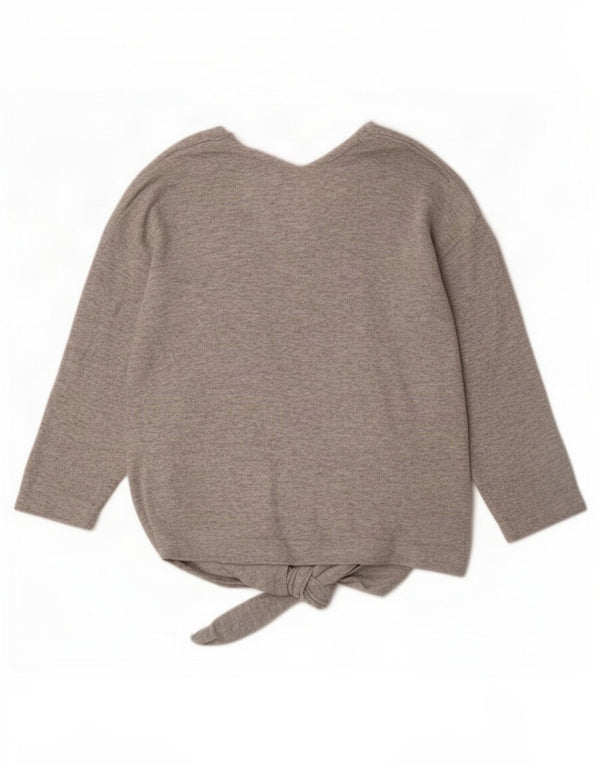 Marks & Spencer Womens 3/4 Sleeve V-Neck Jumper Sweater UK 14 Large Grey