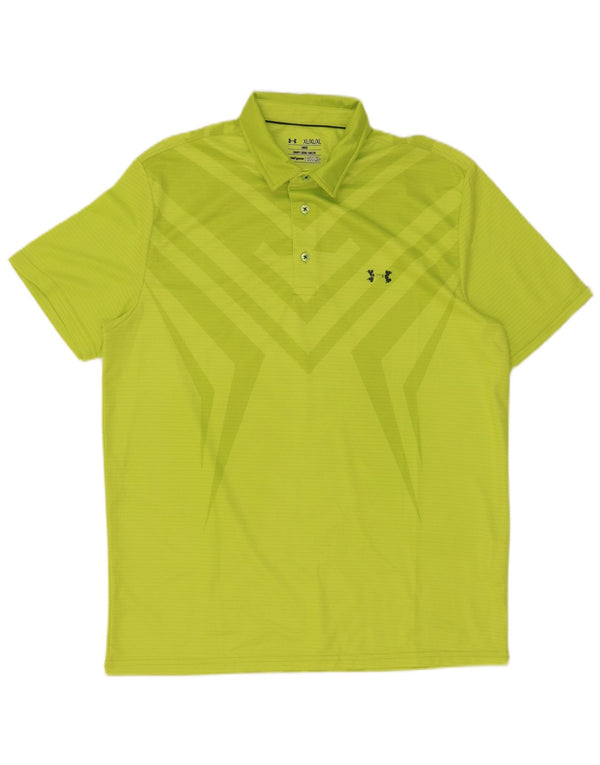 Under Armour Mens Heat Gear Polo Shirt XL Green Geometric Polyamide