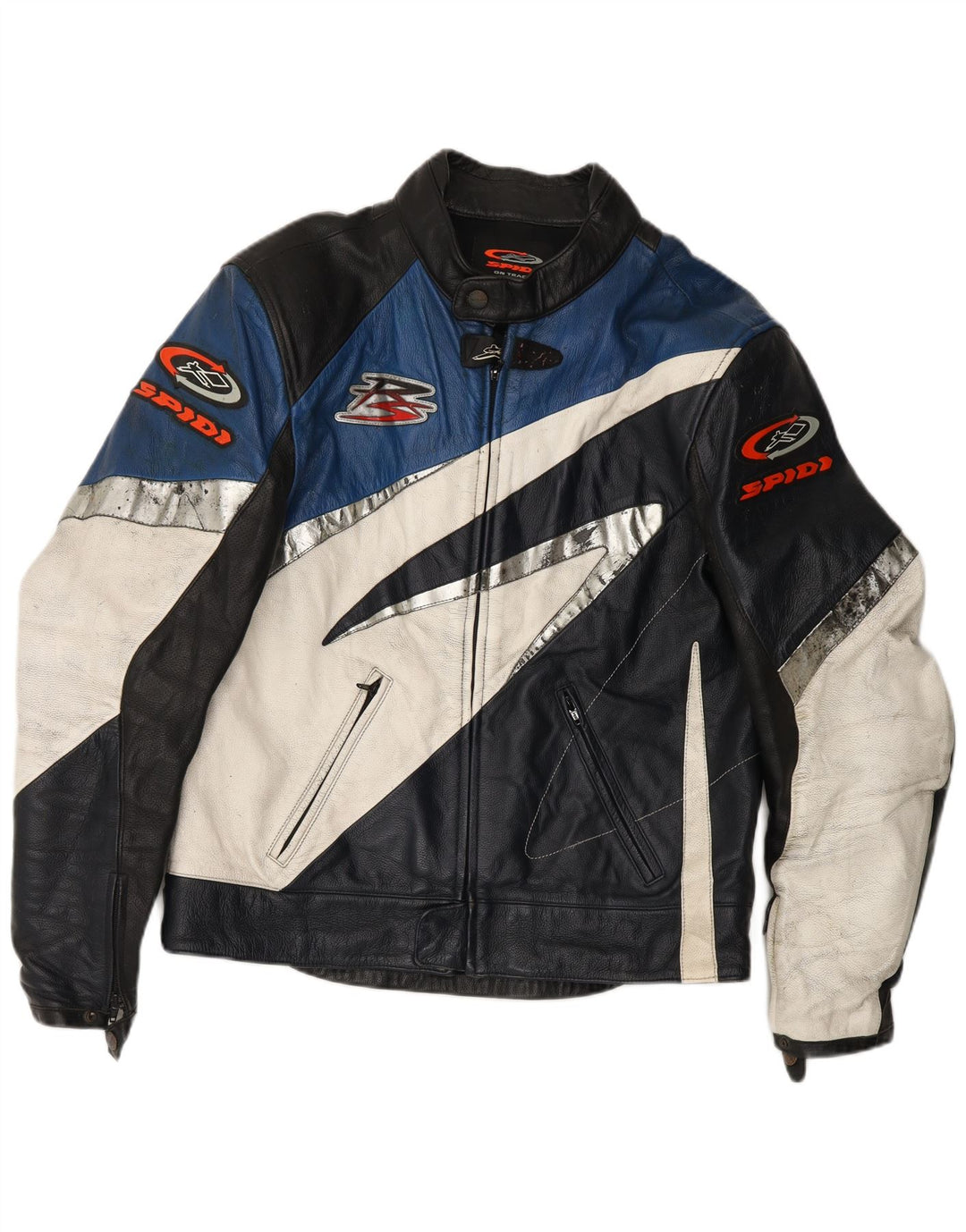 Spidi Mens Leather Racer Jacket IT 54 Large Black Colourblock Leather