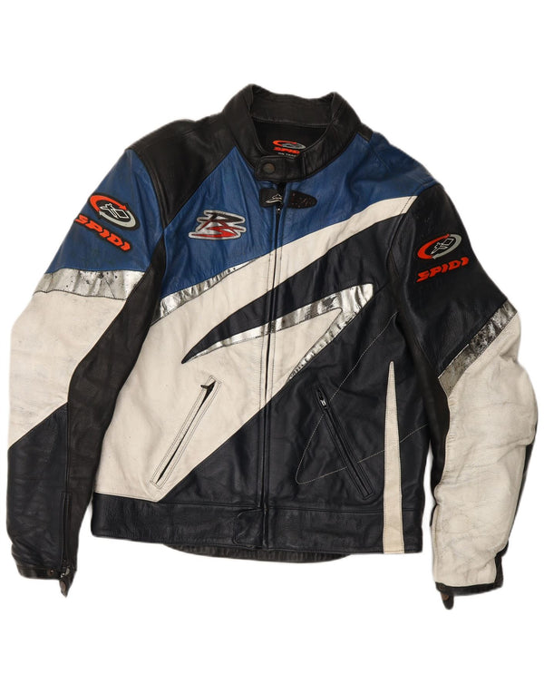 Spidi Mens Leather Racer Jacket IT 54 Large Black Colourblock Leather