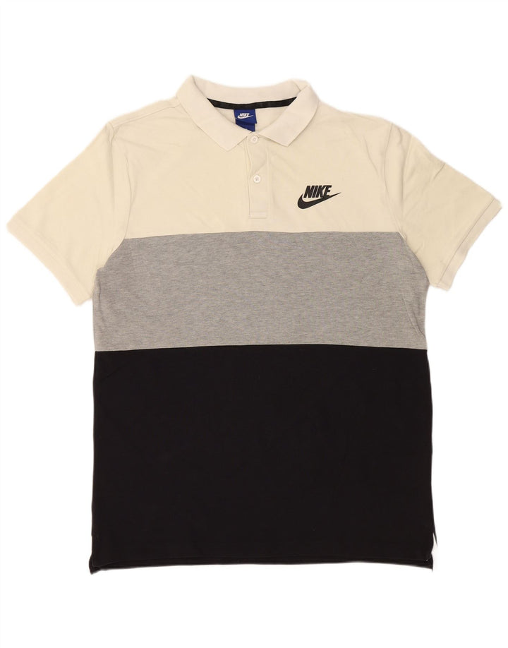 NIKE Mens Polo Shirt Large Multicoloured Colourblock Cotton