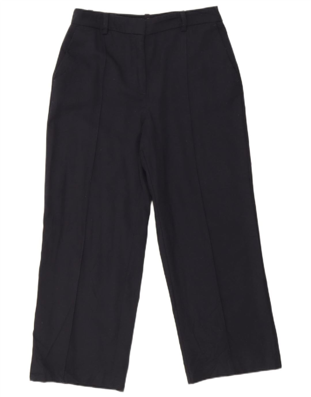 Zara Womens Straight Cropped Trousers Medium W28 L25 Navy Blue Polyester