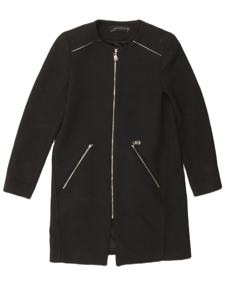 Zara Womens Overcoat UK 6 XS Black Polyester