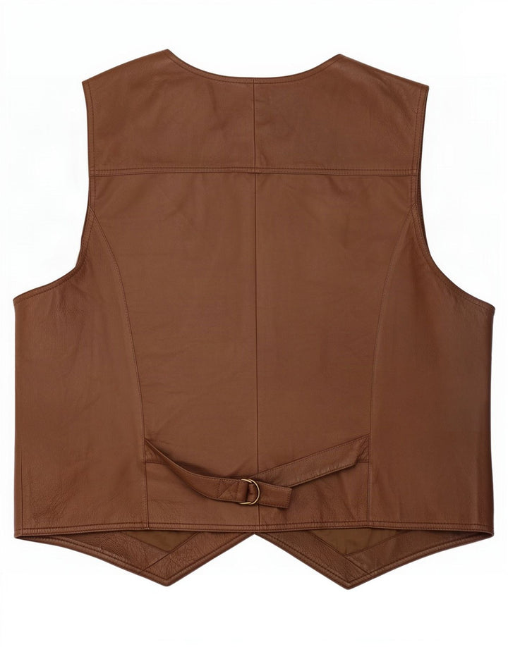 Vintage Mens Leather Waistcoat 2XL Brown